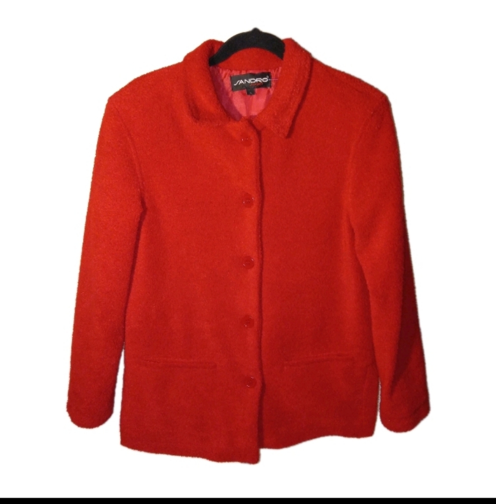 Nwot Sandro Sport Vintage Red Teddy Lined Blazer Small - Picture 1 of 12
